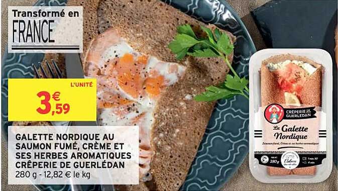 GALETTE NORDIQUE AU SAUMON FUMÉ, CRÈME ET SES HERBES AROMATIQUES CRÊPERIE DE GUERLÉDAN
