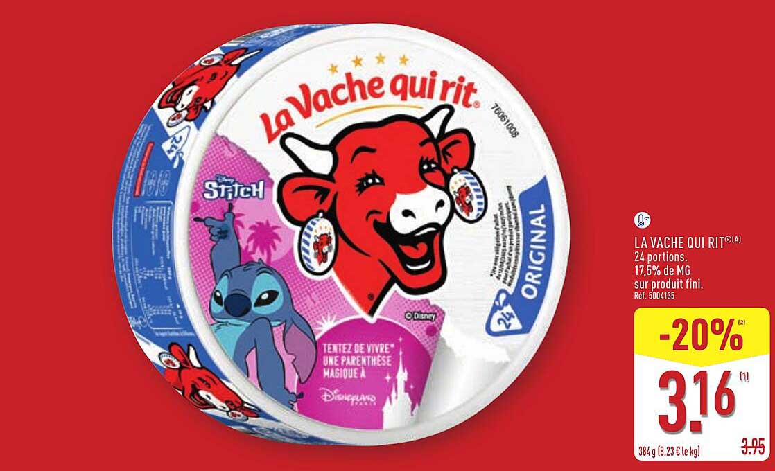 LA VACHE QUI RIT® 24 portions. 17,5% de MG sur produit fini.