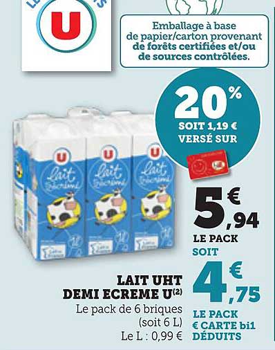 LAIT UHT DEMI ECREME U