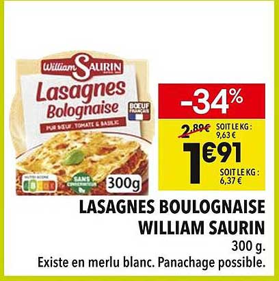 LASAGNES BOULOGNAISE WILLIAM SAURIN