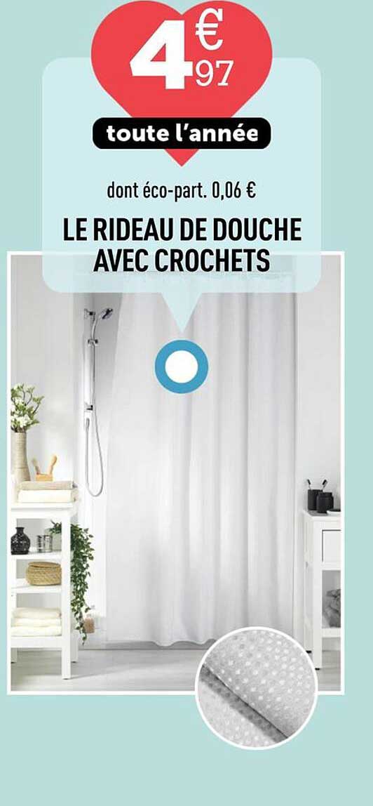LE RIDEAU DE DOUCHE AVEC CROCHETS