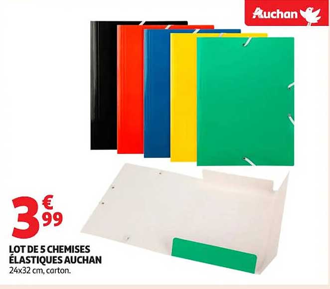 LOT DE 5 CHEMISES ÉLASTIQUES AUCHAN