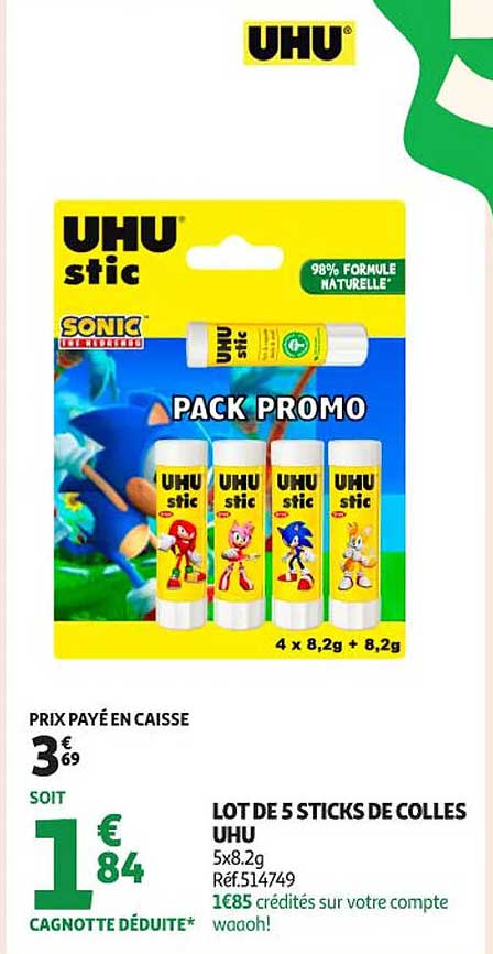 LOT DE 5 STICKS DE COLLES UHU