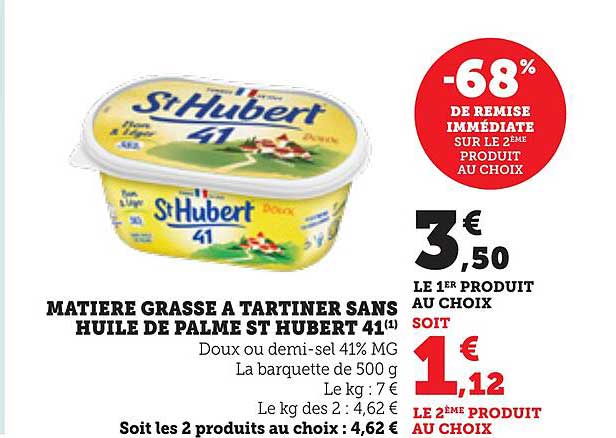 MATIERE GRASSE A TARTINER SANS HUILE DE PALME ST HUBERT 41