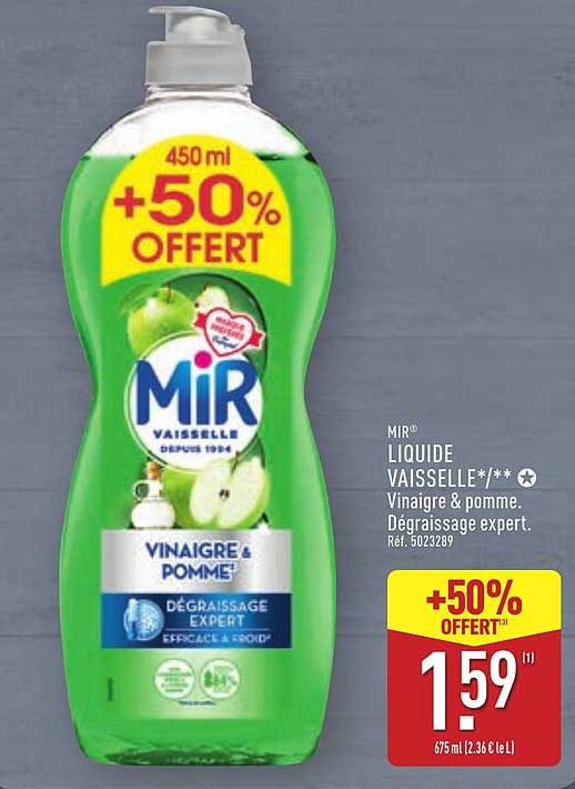 MIR® LIQUIDE VAISSELLE VINAIGRE & POMME - 450 ml + 50% OFFERT