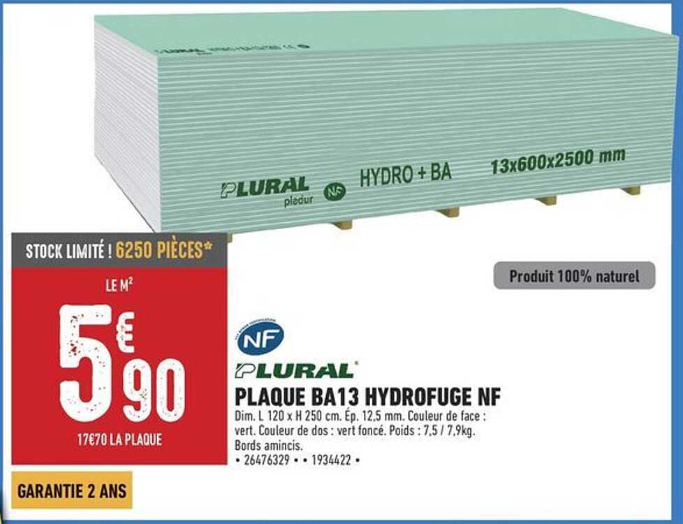 PLAQUE BA13 HYDROFUGE NF