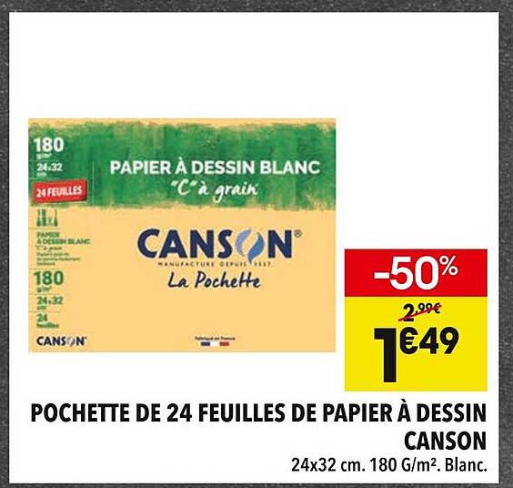 POCHETTE DE 24 FEUILLES DE PAPIER À DESSIN CANSON