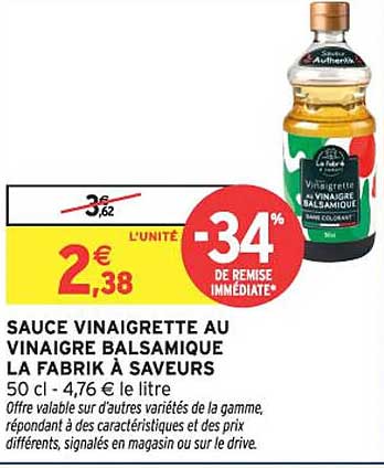 SAUCE VINAIGRETTE AU VINAIGRE BALSAMIQUE LA FABRIK À SAVEURS