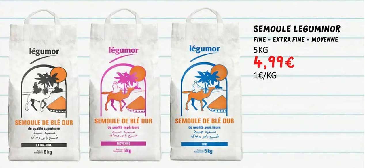 SEMOULE LEGUMINOR FINE - EXTRA FINE - MOYENNE 5KG