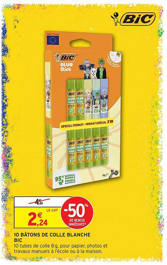 10 BÂTONS DE COLLE BLANCHE BIC