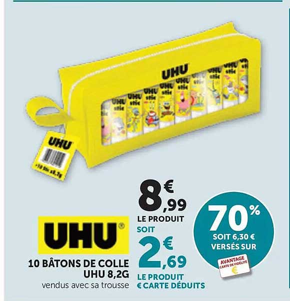 10 BÂTONS DE COLLE UHU 8,2G vendus avec sa trousse