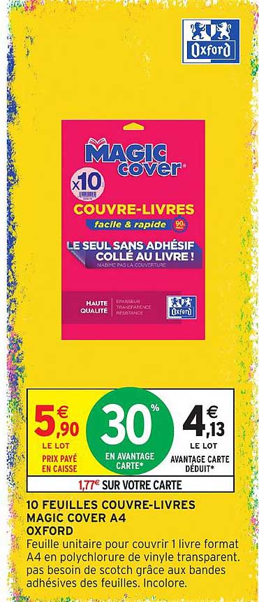 10 FEUILLES COUVRE-LIVRES MAGIC COVER A4 OXFORD