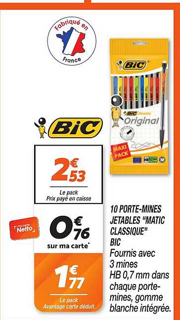 10 PORTE-MINES JETABLES "MATIC CLASSIQUE" BIC