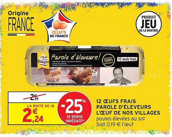 12 ŒUFS FRAIS PAROLE D'ÉLEVEURS L'ŒUF DE NOS VILLAGES