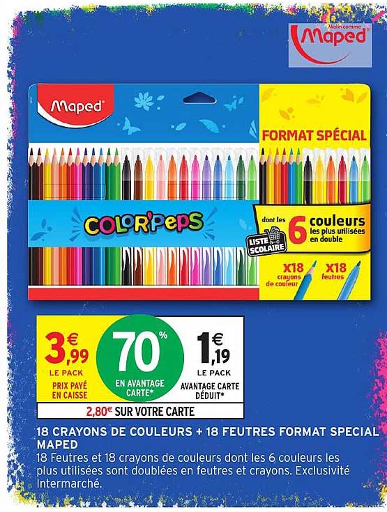 18 CRAYONS DE COULEURS + 18 FEUTRES FORMAT SPECIAL MAPED