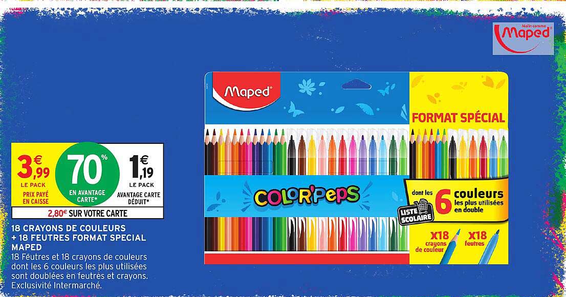 18 CRAYONS DE COULEURS + 18 FEUTRES FORMAT SPECIAL MAPED