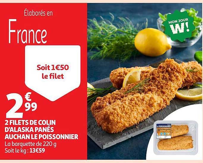 2 FILETS DE COLIN D'ALASKA PANÉS AUCHAN LE POISSONNIER