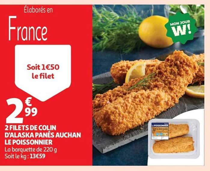 2 FILETS DE COLIN D'ALASKA PANÉS AUCHAN LE POISSONNIER