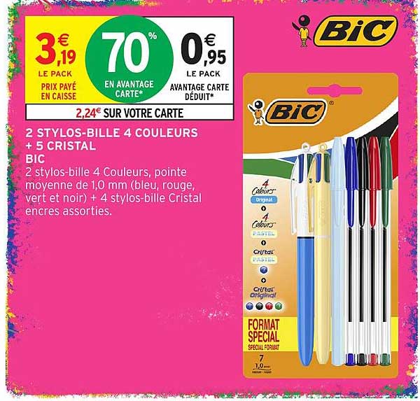 2 STYLOS-BILLE 4 COULEURS + 5 CRISTAL BIC
