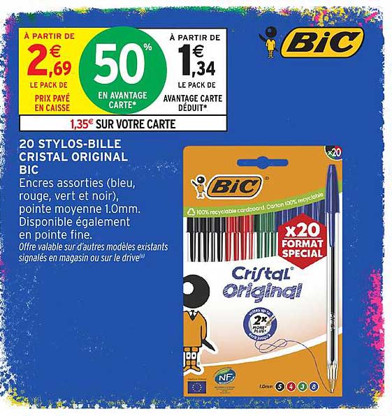 20 STYLOS-BILLE CRISTAL ORIGINAL BIC