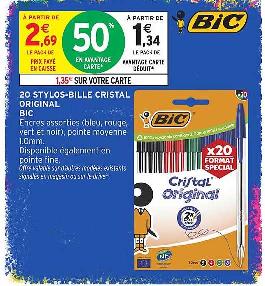 20 STYLOS-BILLE CRISTAL ORIGINAL BIC