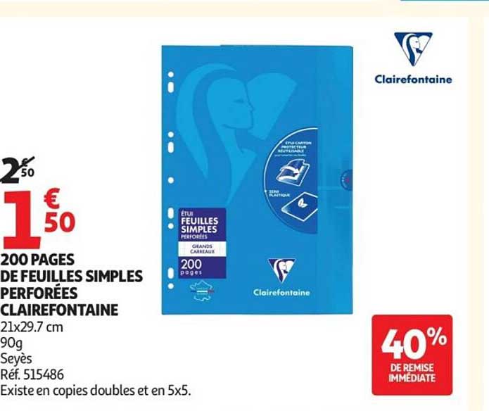 200 PAGES DE FEUILLES SIMPLES PERFORÉES CLAIREFONTAINE