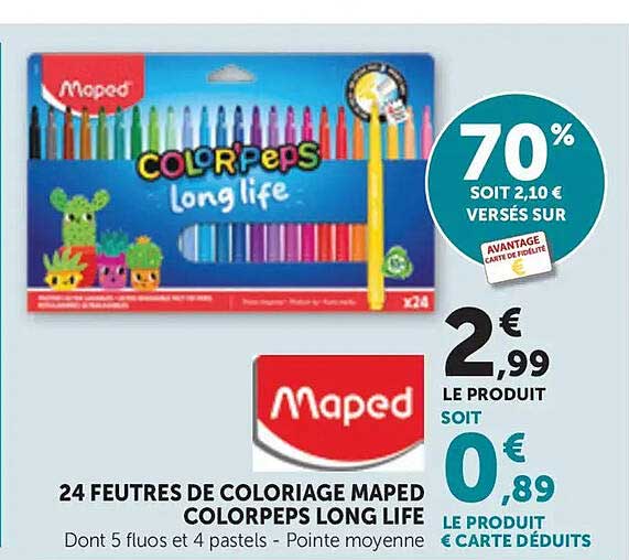 24 FEUTRES DE COLORIAGE MAPED COLORPEPS LONG LIFE