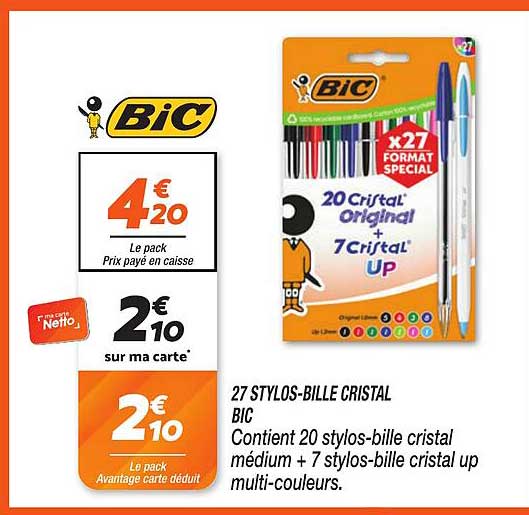 27 STYLOS-BILLE CRISTAL BIC