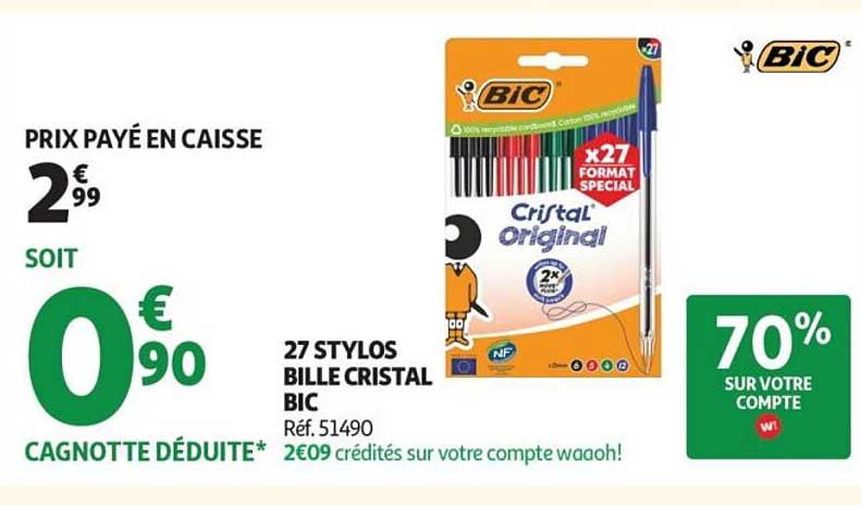 27 STYLOS BILLE CRISTAL BIC