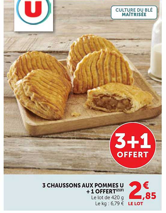 3 CHAUSSONS AUX POMMES U +1 OFFERT