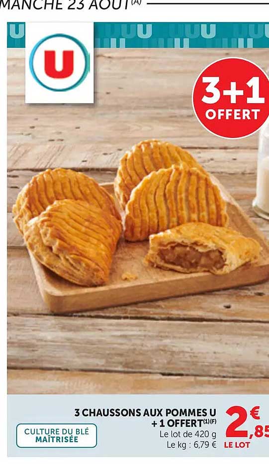3 CHAUSSONS AUX POMMES U + 1 OFFERT