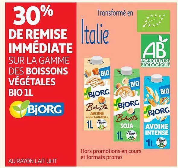 30% DE REMISE IMMÉDIATE SUR LA GAMME DES BOISSONS VÉGÉTALES BIO 1L BIORG