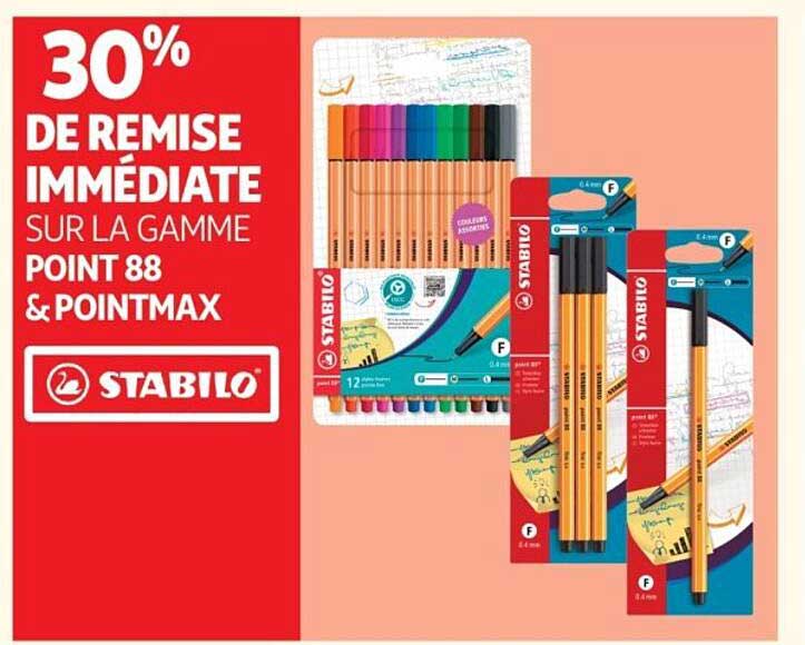 30% DE REMISE IMMÉDIATE SUR LA GAMME POINT 88 & POINTMAX STABILO