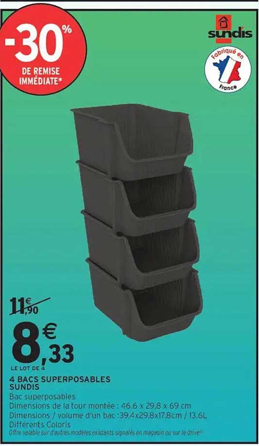 4 BACS SUPERPOSABLES SUNDIS