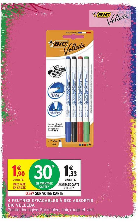 4 FEUTRES EFFACABLES À SEC ASSORTIS BIC VELLEDA