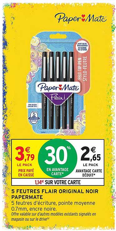 5 FEUTRES FLAIR ORIGINAL NOIR PAPERMATE