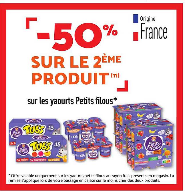 -50% SUR LE 2ÈME PRODUIT (11) sur les yaourts Petits filous*