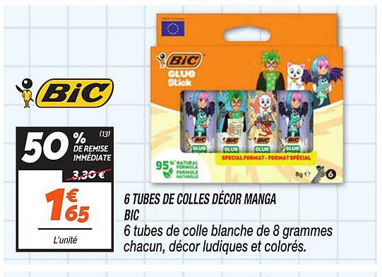 6 TUBES DE COLLES DÉCOR MANGA BIC