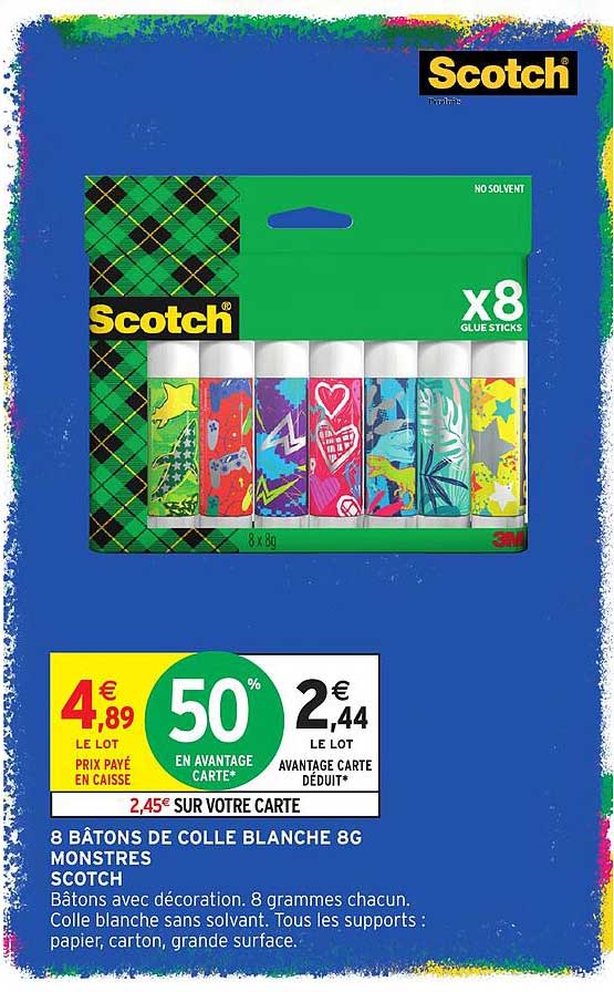 8 BÂTONS DE COLLE BLANCHE 8G MONSTRES SCOTCH