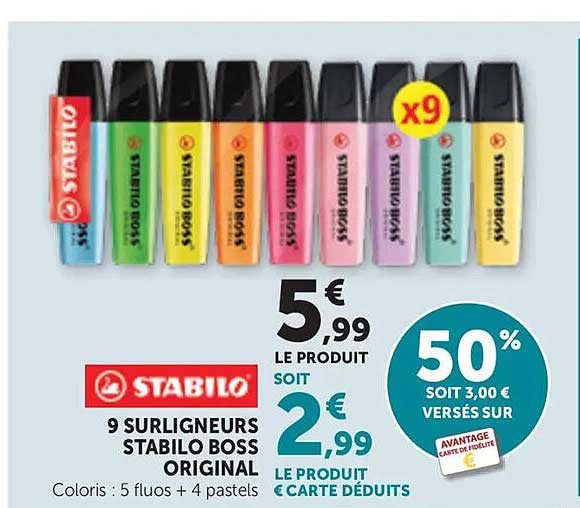 9 surligneurs STABILO BOSS ORIGINAL