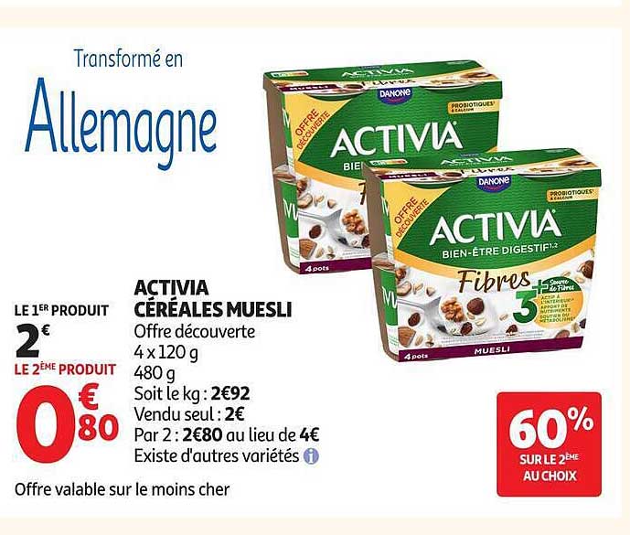ACTIVIA CÉRÉALES MUESLI Offre découverte 4 x 120 g 480 g
