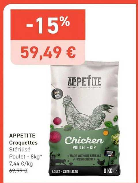 APPETITE Croquettes Stérilisé Poulet - 8kg*