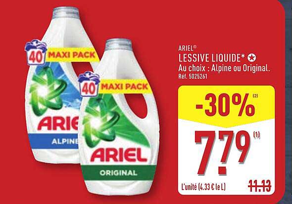 ARIEL LESSIVE LIQUIDE* Au choix : Alpine ou Original. Réf. 5025261