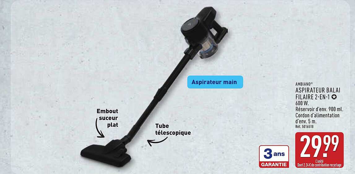 ASPIRATEUR BALAI FILAIRE 2-EN-1