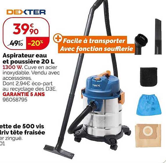 Aspirateur eau et poussière 20 L