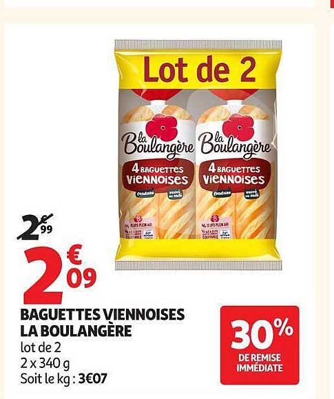 BAGUETTES VIENNOISES LA BOULANGÈRE lot de 2
