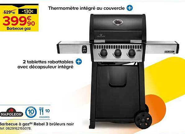 Barbecue gaz® Rebel 3 brûleurs noir