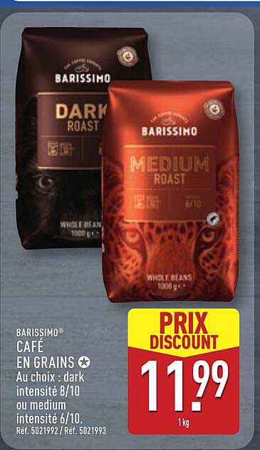 BARISSIMO® CAFÉ EN GRAINS Au choix : dark intense 8/10 ou medium intense 6/10