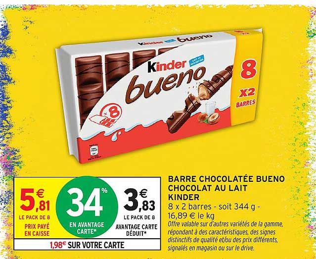 BARRE CHOCOLATÉE BUENO CHOCOLAT AU LAIT KINDER