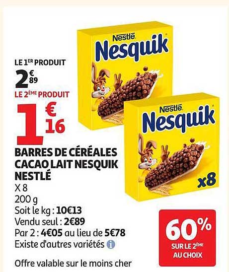 BARRES DE CÉRÉALES CACAO LAIT NESQUIK NESTLÉ